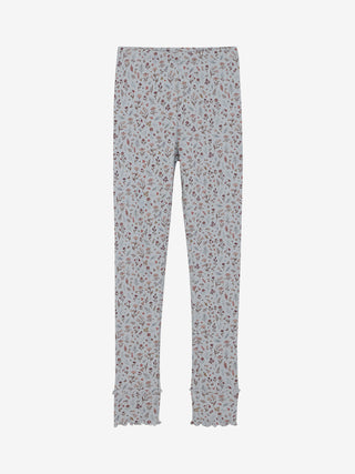 Baumwoll Ripp-Leggings Hellblau mit Blumenmuster von Minymo