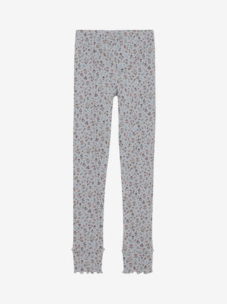 Baumwoll Ripp-Leggings Hellblau mit Blumenmuster von Minymo