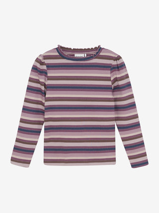 Langarm Rib-Shirt Rose Brown mit Streifenmuster von Minymo