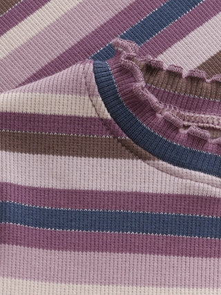 Langarm Rib-Shirt Rose Brown mit Streifenmuster von Minymo