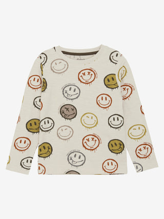 Langarm Shirt Beige mit Smileyprint von Minymo