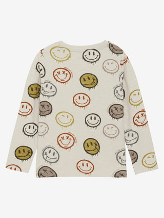 Langarm Shirt Beige mit Smileyprint von Minymo