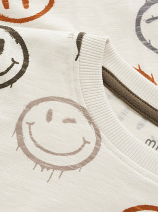 Langarm Shirt Beige mit Smileyprint von Minymo