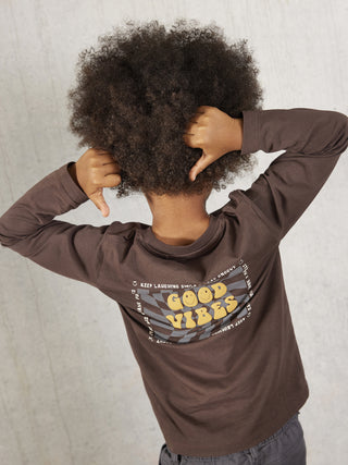 Langarm Shirt Braun mit Smiley von Minymo