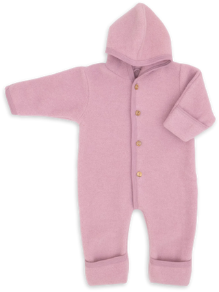 Merinowolle Baby-Kapuzenoverall mit Knöpfen Rosenholz Meliert von Engel Natur