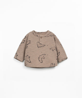 Waffel Langarm-Shirt für Kleinkinder Ancestral Braun mit Vogelprint von Play Up