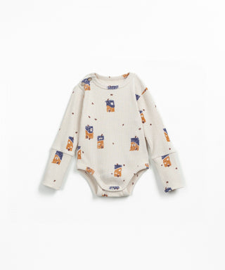 Langarm Babybody Beige mit abstraktem Hausprint von Play Up