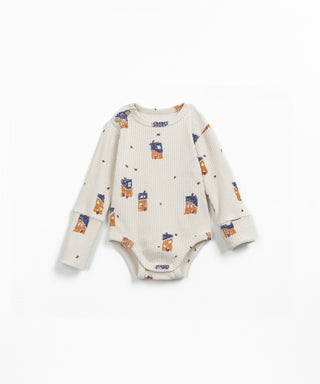 Langarm Babybody Beige mit abstraktem Hausprint von Play Up