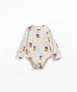 Langarm Babybody Beige mit abstraktem Hausprint von Play Up