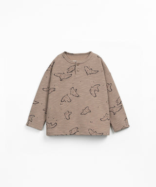 Waffel Langarm-Shirt Ancestral Braun mit Vogelprint von Play Up
