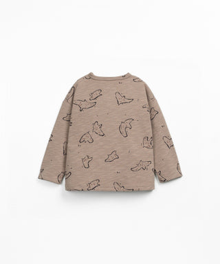 Waffel Langarm-Shirt Ancestral Braun mit Vogelprint von Play Up
