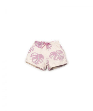 Baby Shorts Beige mit Violettem Monsteraprint von Play Up