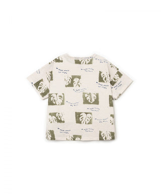 Leinen T-Shirt Beige mit Monsteraprint von Play Up