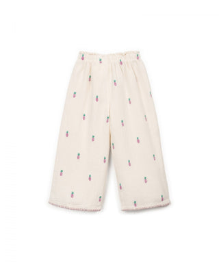 Baumwoll Hose Beige mit Ananas-Stickerei von Play Up
