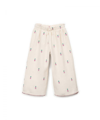 Baumwoll Hose Beige mit Ananas-Stickerei von Play Up