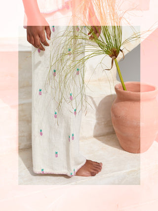 Baumwoll Hose Beige mit Ananas-Stickerei von Play Up