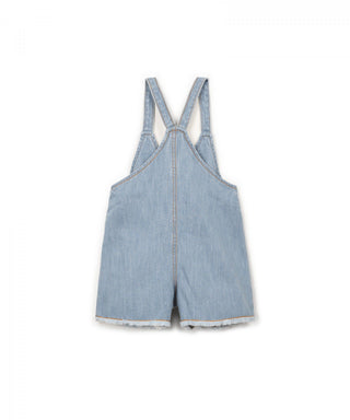 Kurze Jeans-Latzhose mit Fransen Denim Hellblau von Play Up