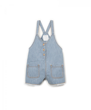 Kurze Jeans-Latzhose mit Fransen Denim Hellblau von Play Up