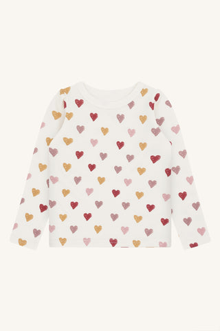 Merinowolle-Bambus Langarm-Shirt Abba Hearts Puff Off White von Hust & Claire