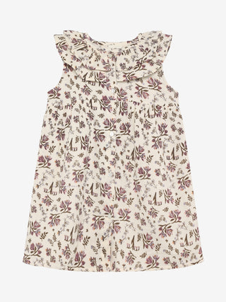 Musselinkleid Eggnog Beige mit Blumenmuster und Kragen von En Fant