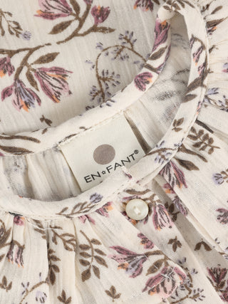 Musselinkleid Eggnog Beige mit Blumenmuster und Kragen von En Fant