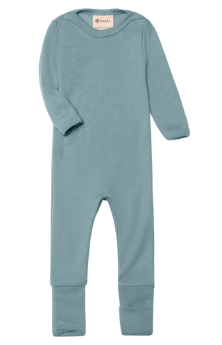 Wolle-Seide Baby-Schlafoverall, mit Umschlägen Bergblau von Engel Natur