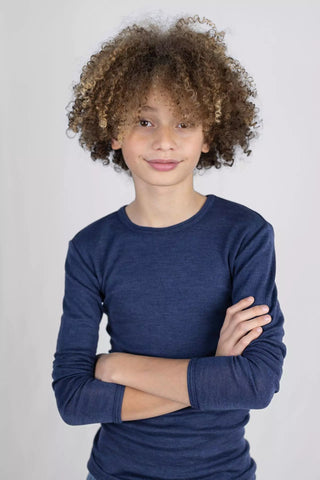 Wolle-Seide Kinder-Shirt Langarm Marine Blau von Engel Natur