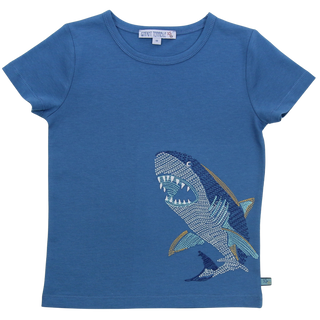 T-Shirt mit Haistickerei in Jeansblau von Enfant Terrible