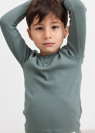 Modal Langarm Rib Shirt mit Knöpfen Dusty Green von MarMar Copenhagen