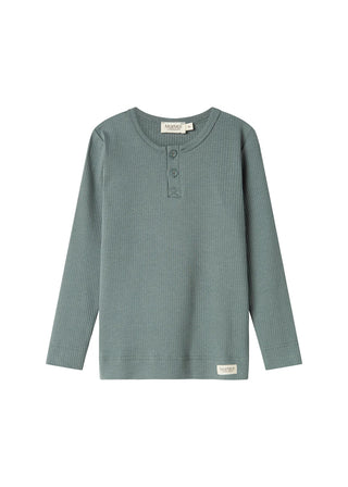 Modal Langarm Rib Shirt mit Knöpfen Dusty Green von MarMar Copenhagen