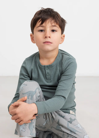 Modal Langarm Rib Shirt mit Knöpfen Dusty Green von MarMar Copenhagen