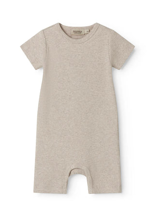 Modal Rib Kurzarm Strampler Summer Rompy Light Beige Meliert von MarMar Copenhagen