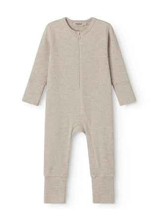 Modal Rib Strampler Zip Rompy Light Beige Meliert von MarMar Copenhagen