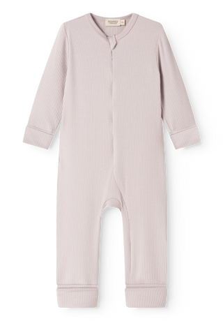 Modal Rib Strampler Zip Rompy Cloud Gray Lila von MarMar Copenhagen