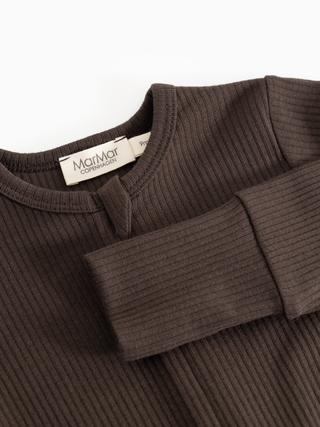 Modal Rib Strampler Zip Rompy Dark Roast Braun von MarMar Copenhagen