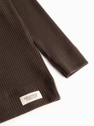 Modal Langarm Rib Shirt Dark Roast Braun mit Knöpfen von MarMar Copenhagen