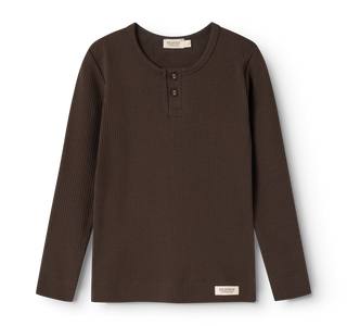 Modal Langarm Rib Shirt Dark Roast Braun mit Knöpfen von MarMar Copenhagen