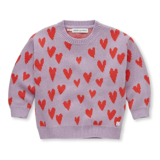 Strickpullover Lila mit roten Herzen von Sproet & Sprout
