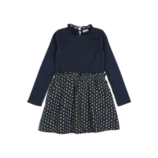 Combi Kleid Navy Blau mit Blumenprint von Búho Barcelona