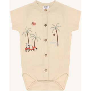 Musselin Kurzarm Body Bertil Beige mit Stickerei von Hust & Claire
