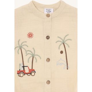 Musselin Kurzarm Body Bertil Beige mit Stickerei von Hust & Claire
