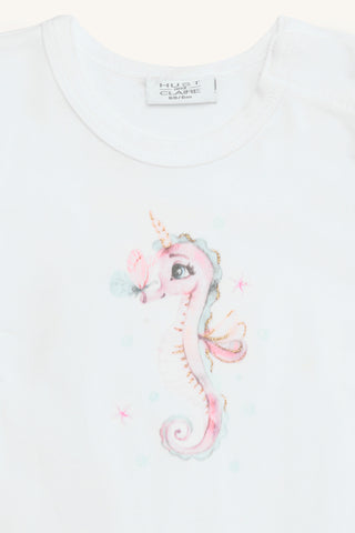 Kurzarm Body Britt weiss mit Seepfärdchenprint von Hust & Claire