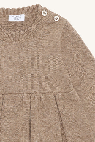 Strick-Baumwoll Babykleid Klara Braun mit Blumenstickerei von Hust & Claire