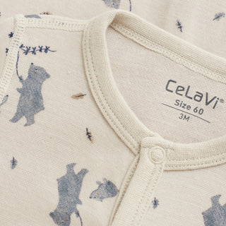 Merinowolle-Bambus Pyjama Beige mit Bärenprint von CeLaVi