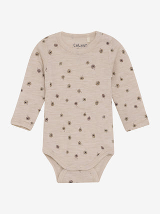 Merinowolle Langarm Body Rose Dust mit Pusteblumenprint von CeLaVi