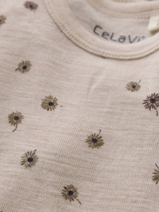 Merinowolle Langarm Body Rose Dust mit Pusteblumenprint von CeLaVi