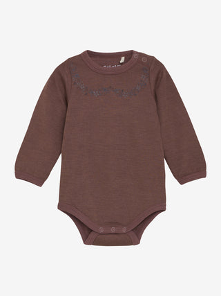 Merinowolle-Bambus Langarm Body Marron von CeLaVi