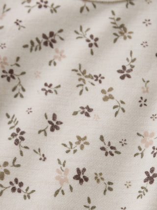 Merinowolle-Bambus Langarm Body Beige mit Blumenprint von CeLaVi