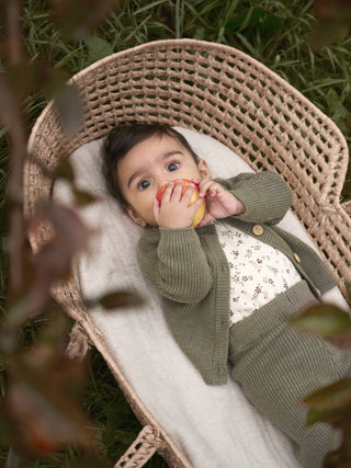 Merinowolle-Bambus Langarm Body Beige mit Blumenprint von CeLaVi