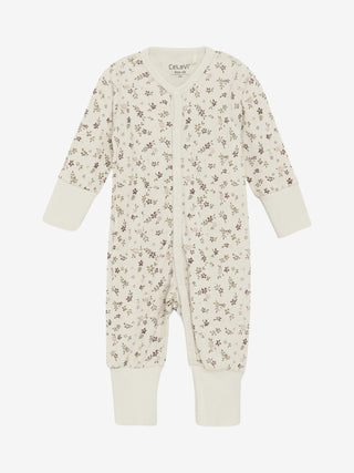 Merinowolle-Bambus Pyjama Beige mit Blumenprint von CeLaVi